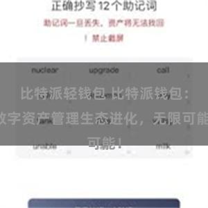 比特派轻钱包 比特派钱包：数字资产管理生态进化，无限可能！